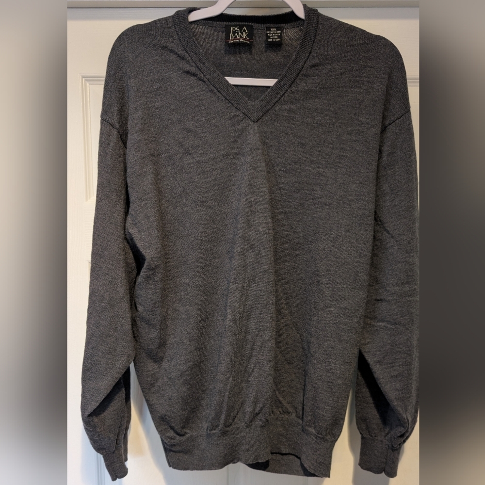 Jos. A. Bank Signature Collection Men's Gray 100% Merino Wool V-Neck Sweater XXL